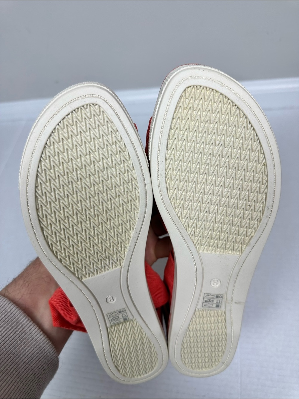 Eileen Fisher Zanya Wedge Sandal Leather Stretch Mesh Strap Red Orange Size 8.0 - Picture 12 of 13
